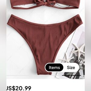 Zaful Ribbed Red-Brown Cooper Sepia Bikini Bottom - Size L / US 8 ❤️